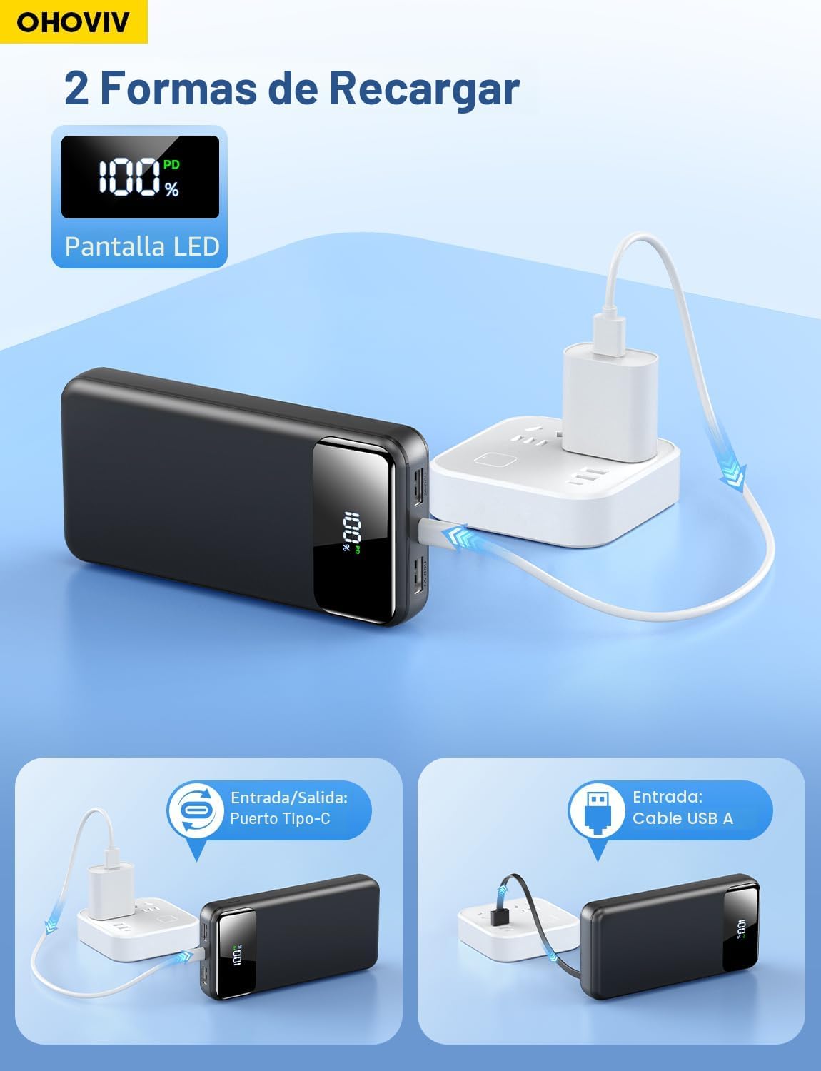 OHOVIV Cargador portátil Power Bank 50000mAh, 4 cables incorporados...