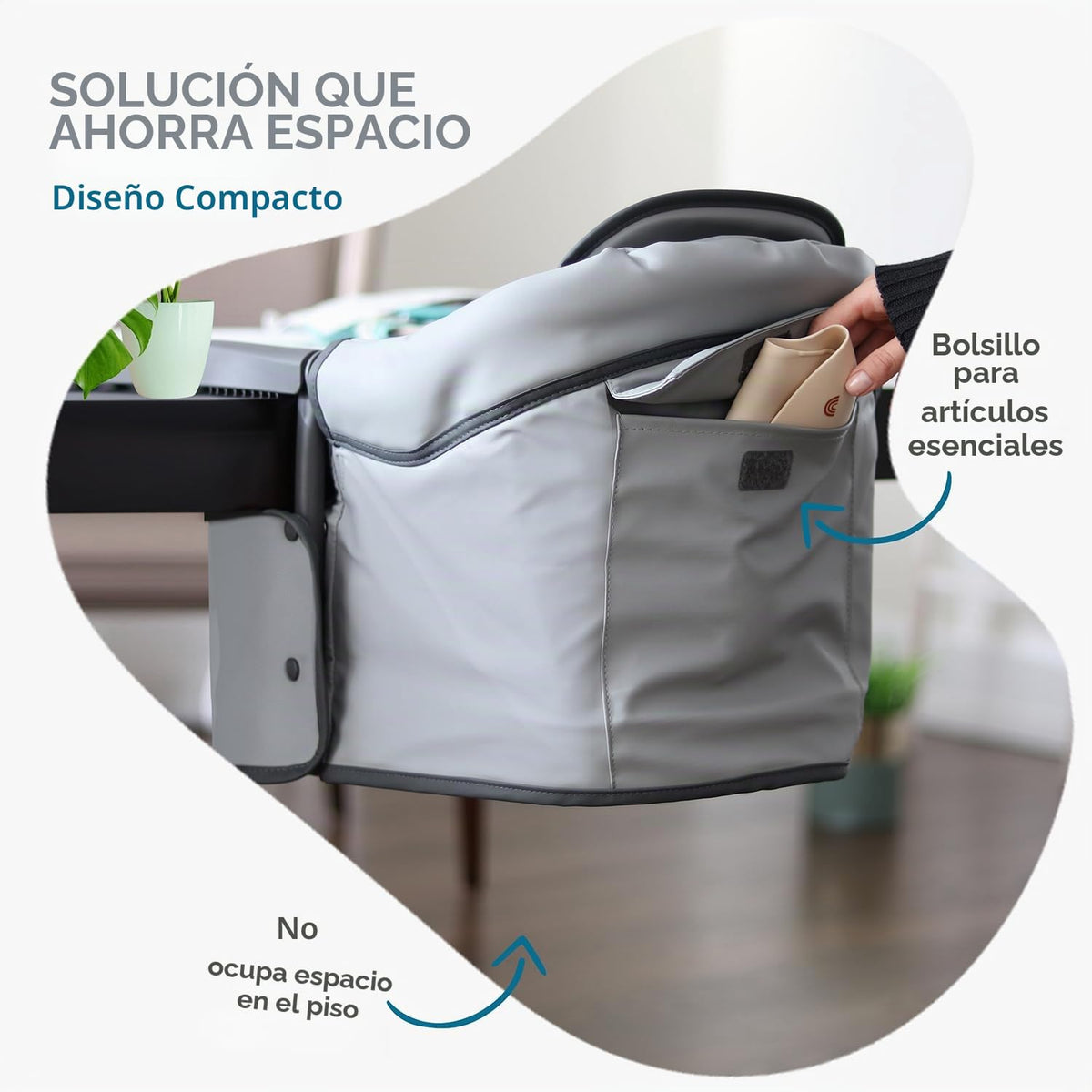 Elegante silla alta de cuero sintético con gancho para mesa, silla...