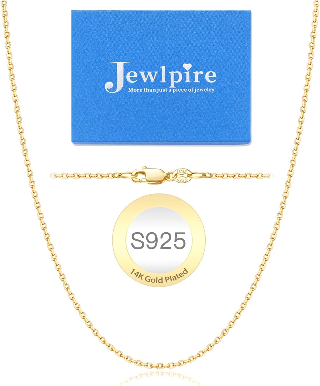 Jewlpire Collar de Cadena de Plata de Ley 925 Chapado en Oro de 14...