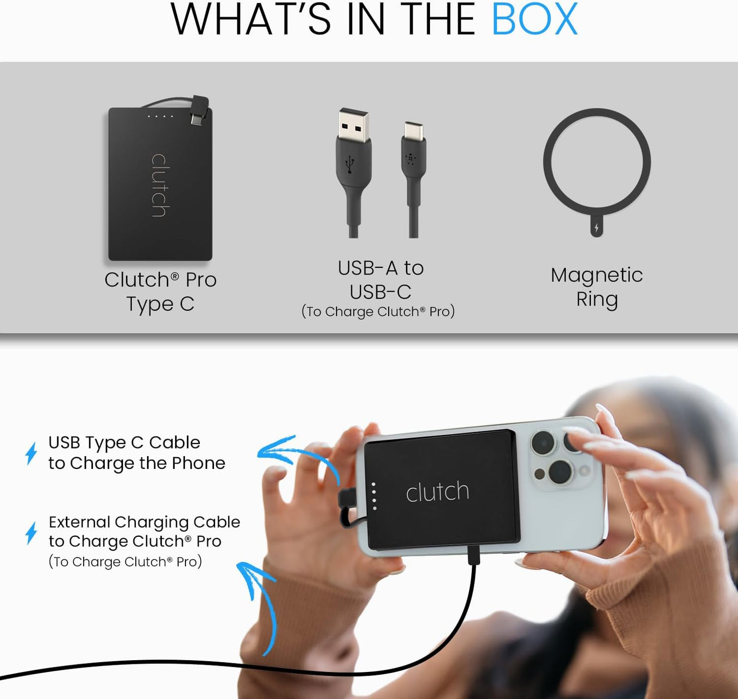 Clutch - Cargador portátil USB-C Pro - Compatible con iPhone 15, 16...