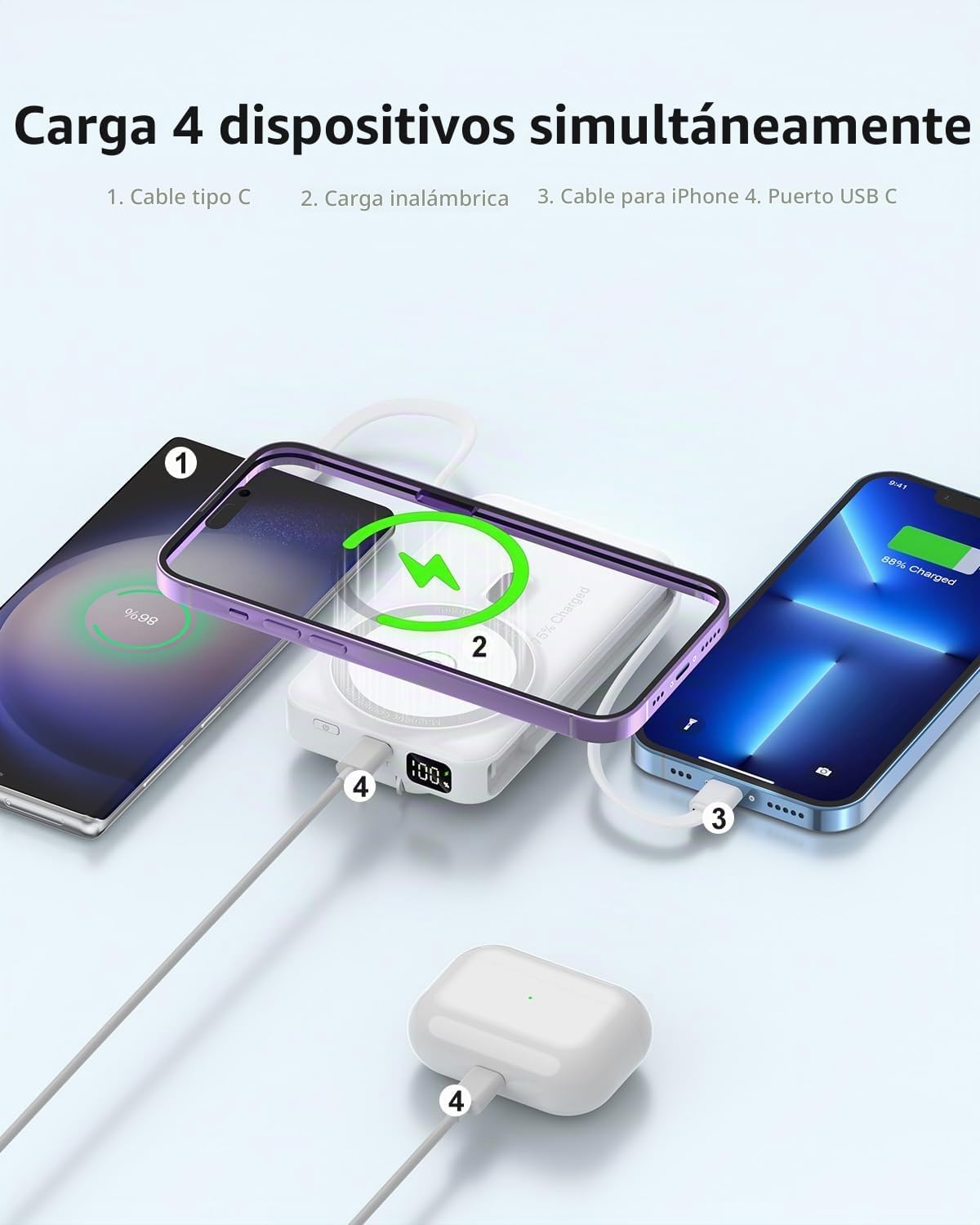 para Magsafe Cargador Portátil Magnético, Batería Externa Inalámbri...