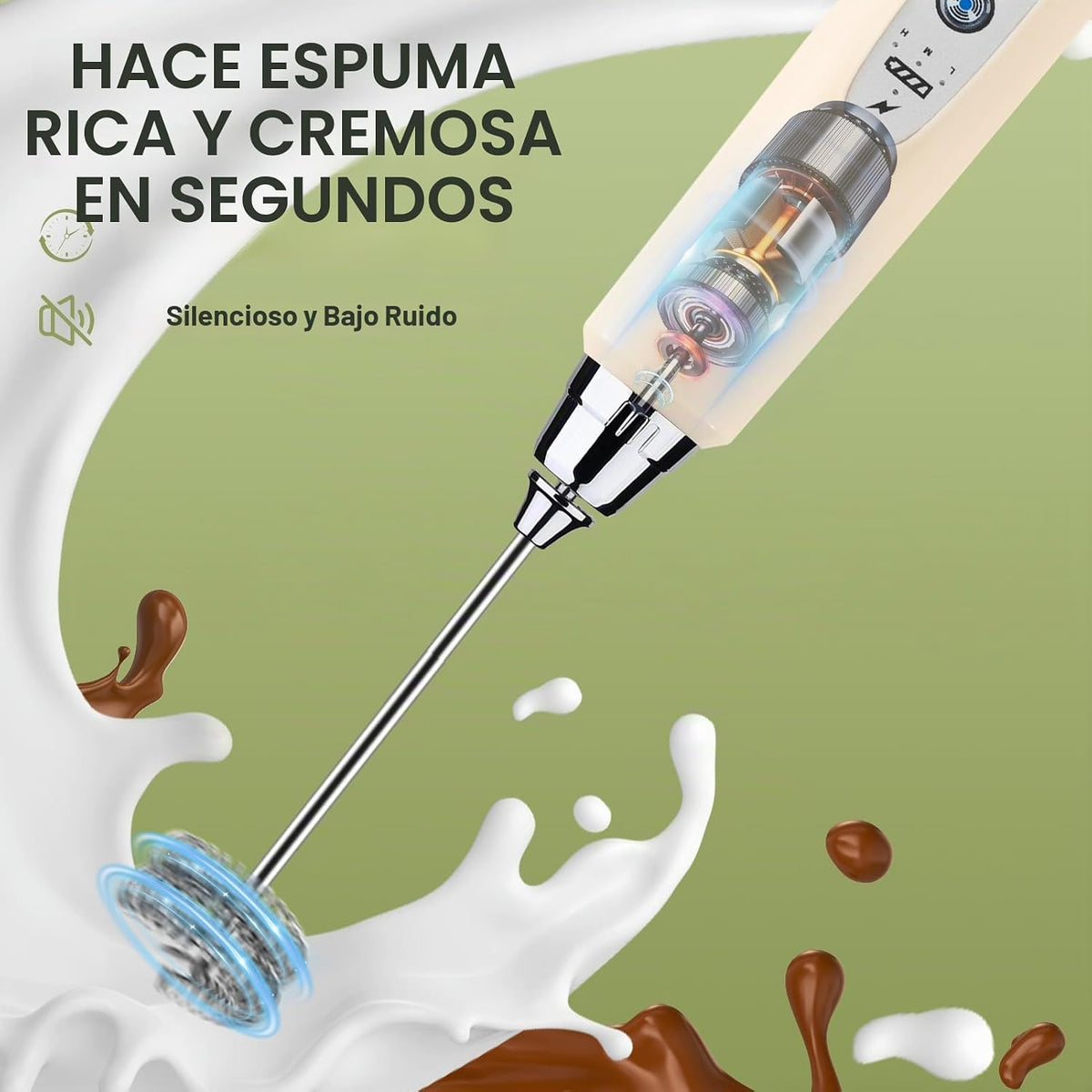 YUSWKO Varita espumadora de leche de mano beige con soporte para ca...