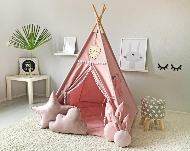 RONGFA Tienda Tipi para Niños con Pompón Blanco - Tipi de Juego Int...