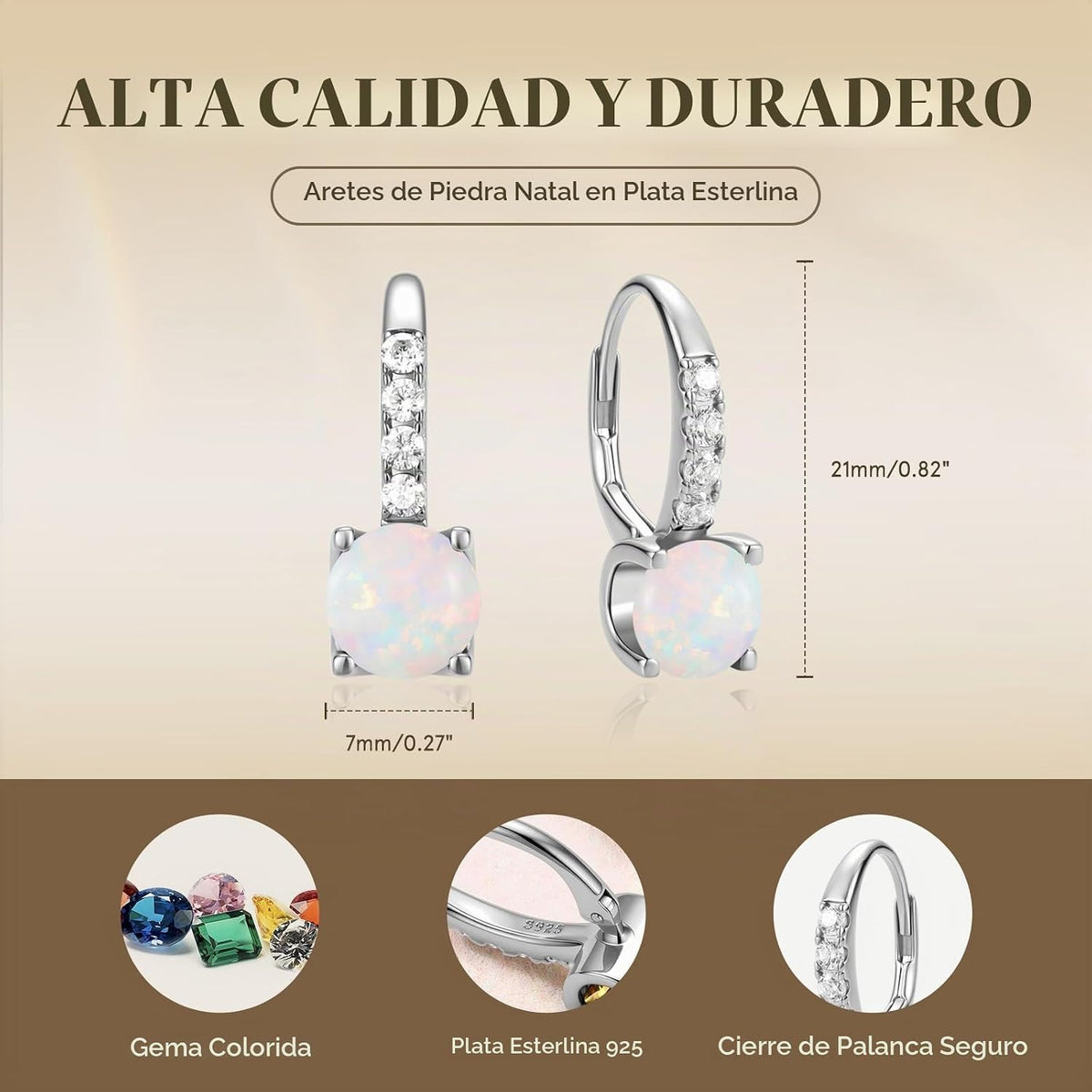 FANCIME Pendientes colgantes con piedra natal para mujer de plata d...