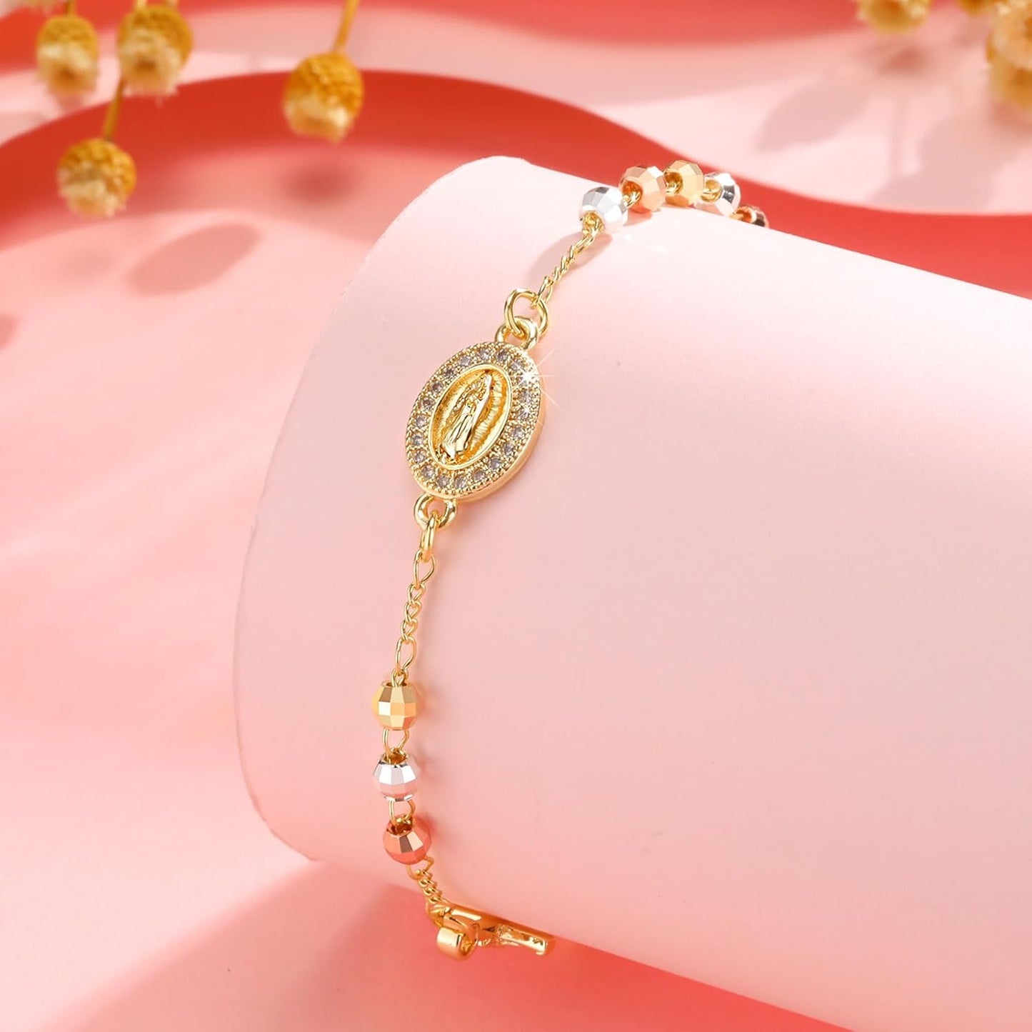 Regalos de crucifijo católico, pulsera de rosario para mujeres - ch...