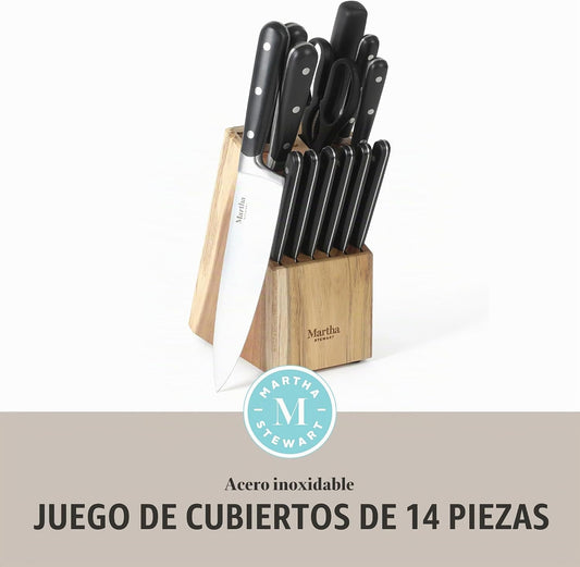 Martha Stewart Eastwalk - Juego de 14 piezas de cuchillos de acero...