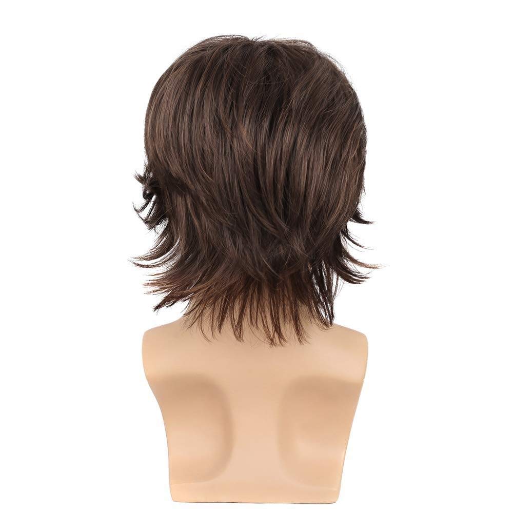 Wiwige Peluca corta marrón para hombre, peluca de pelo sintético es...