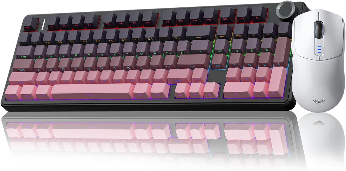 AULA Teclado mecánico inalámbrico F99 Pro con perilla SC580 Ratón i...