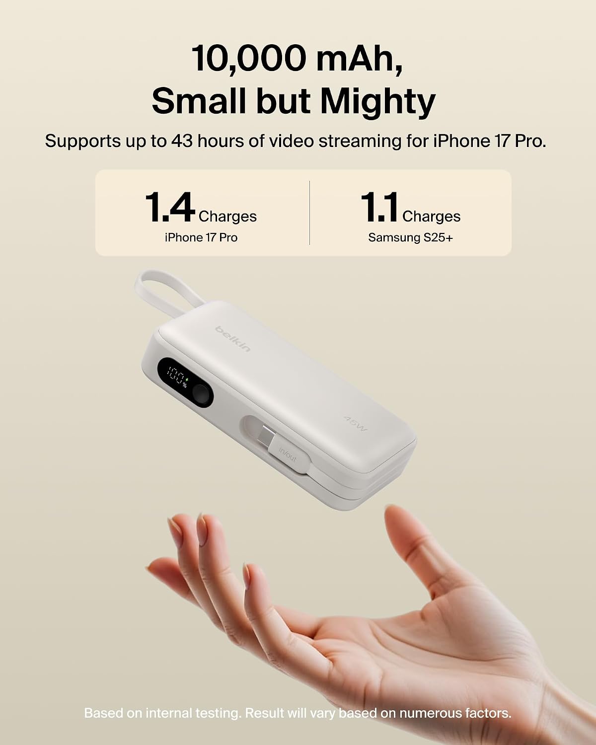 Belkin 10000mAh 45W Cargador portátil Power Bank con cable USB C in...
