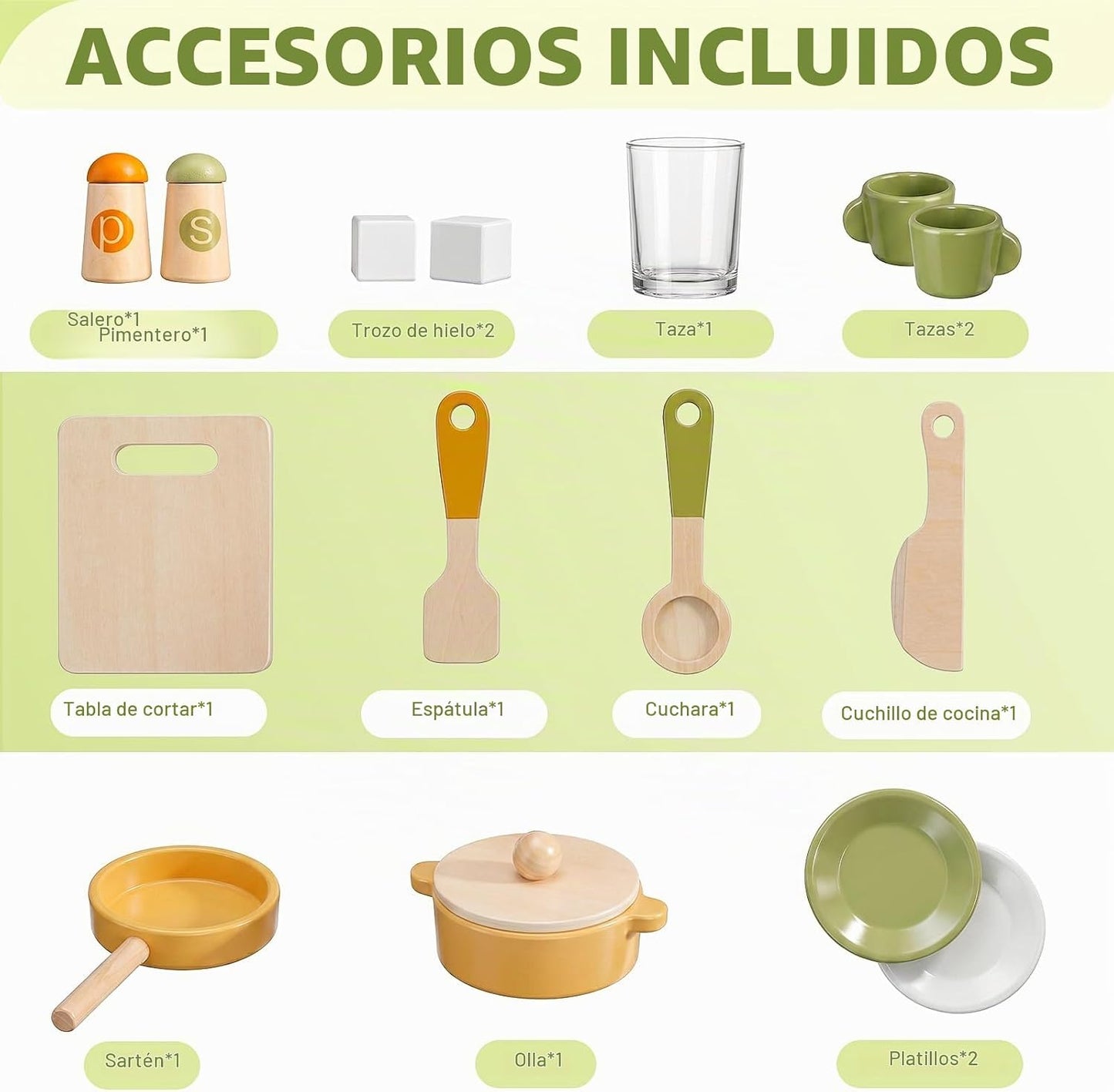 Juego de cocina de madera para niños pequeños, juego de cocina de j...