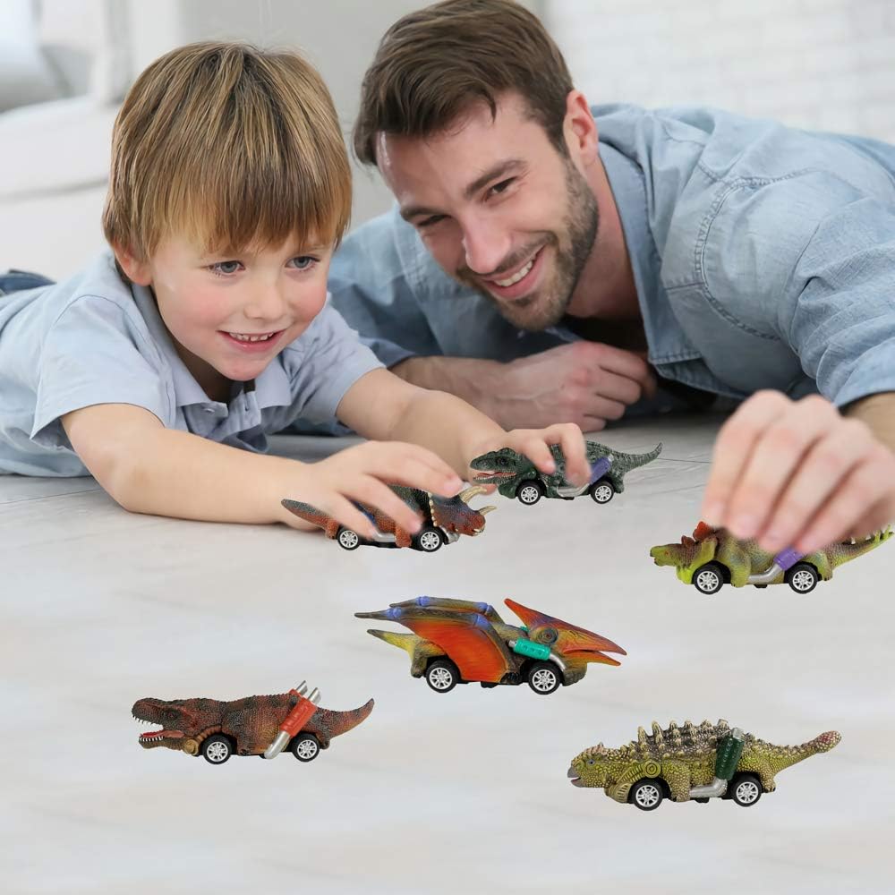DINOBROS Coches de juguete de dinosaurio, paquete de 6 juguetes de...