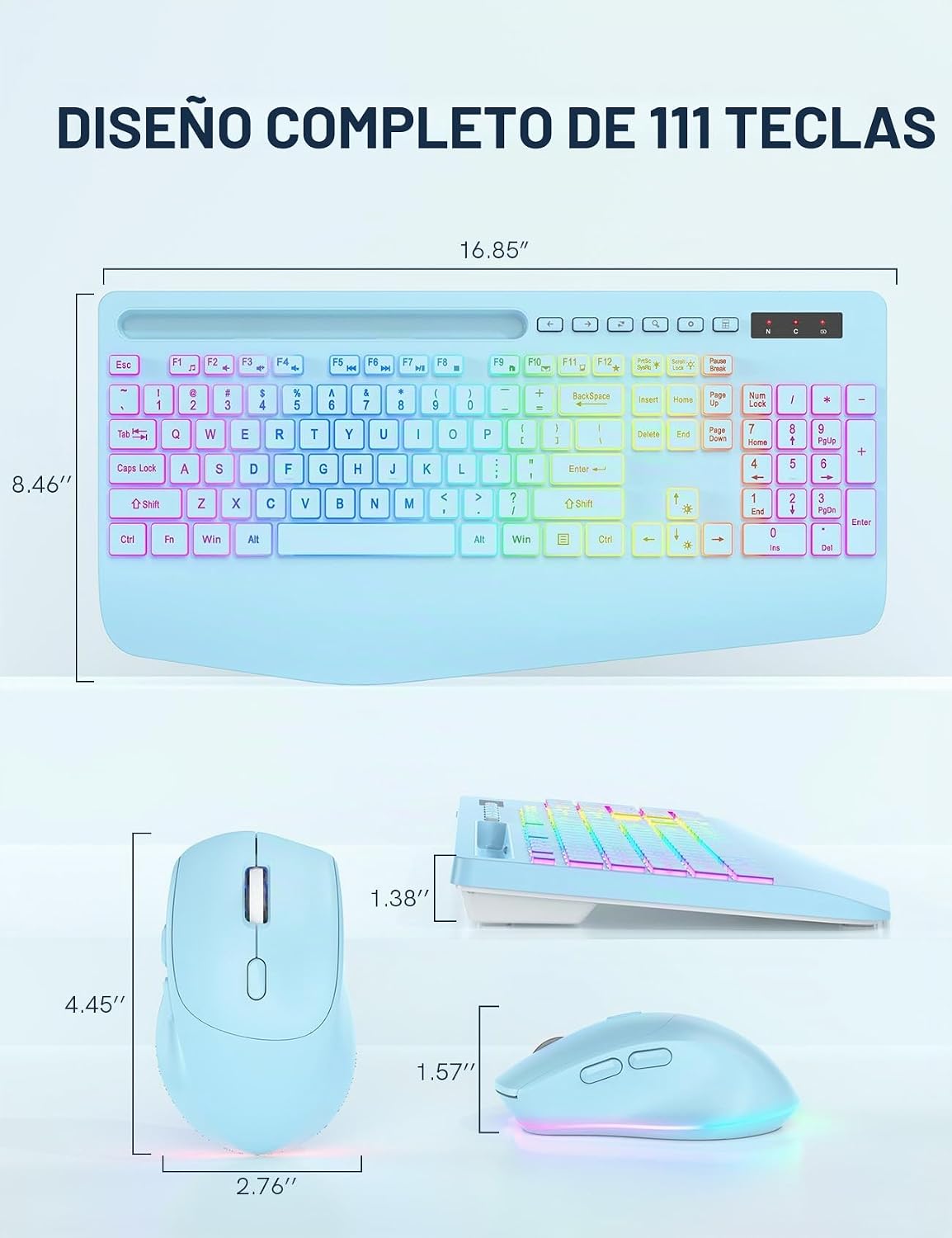 SABLUTE Combo de teclado y mouse inalámbricos, 9 efectos retroilumi...