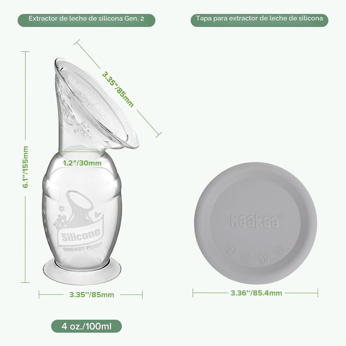 Haakaa Extractor de Leche Manual con Base 4 Fl Oz\/100ml+Tapa | Suc...