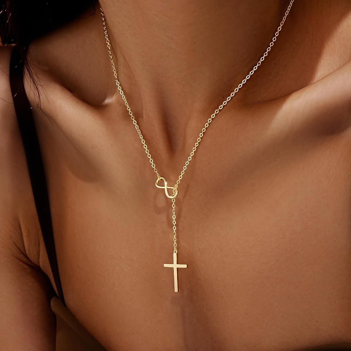 Poxtex Collar de cruz infinita para mujer, delicado collar con colg...