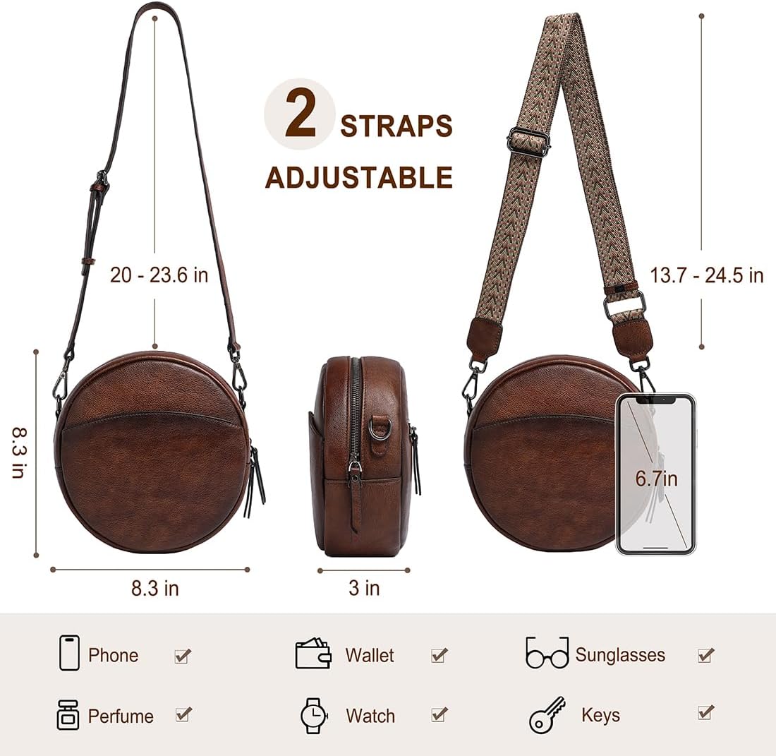 COOLCY Bolsos cruzados de cuero, bolso de hombro circular, bolso re...