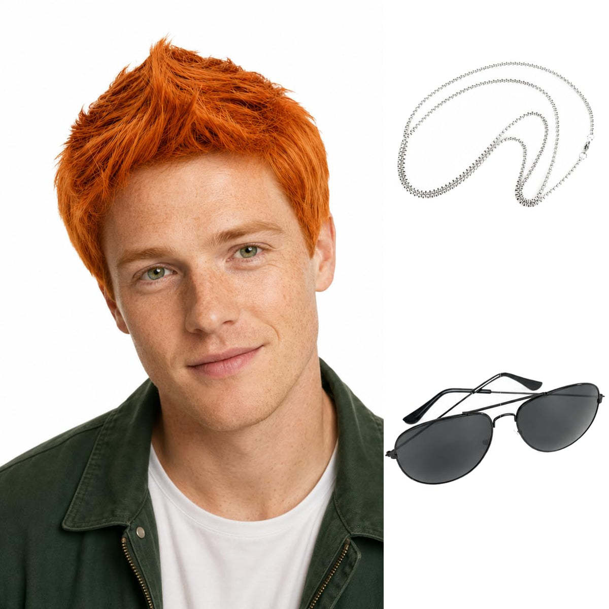 Star Flower Peluca naranja corta para hombre, pelucas de pelo sinté...
