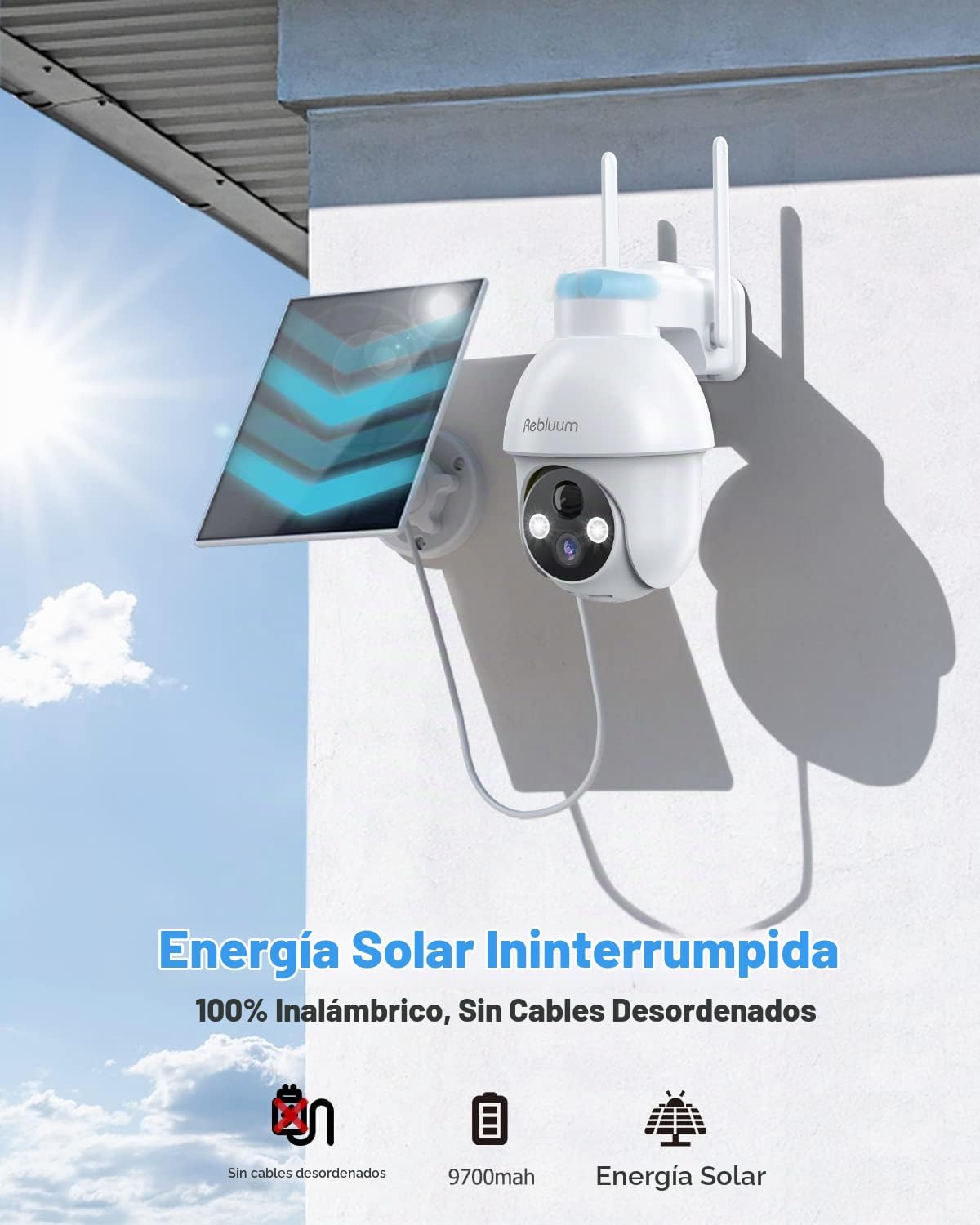 Rebluum - Cámaras de seguridad solar 2K inalámbricas para exteriore...
