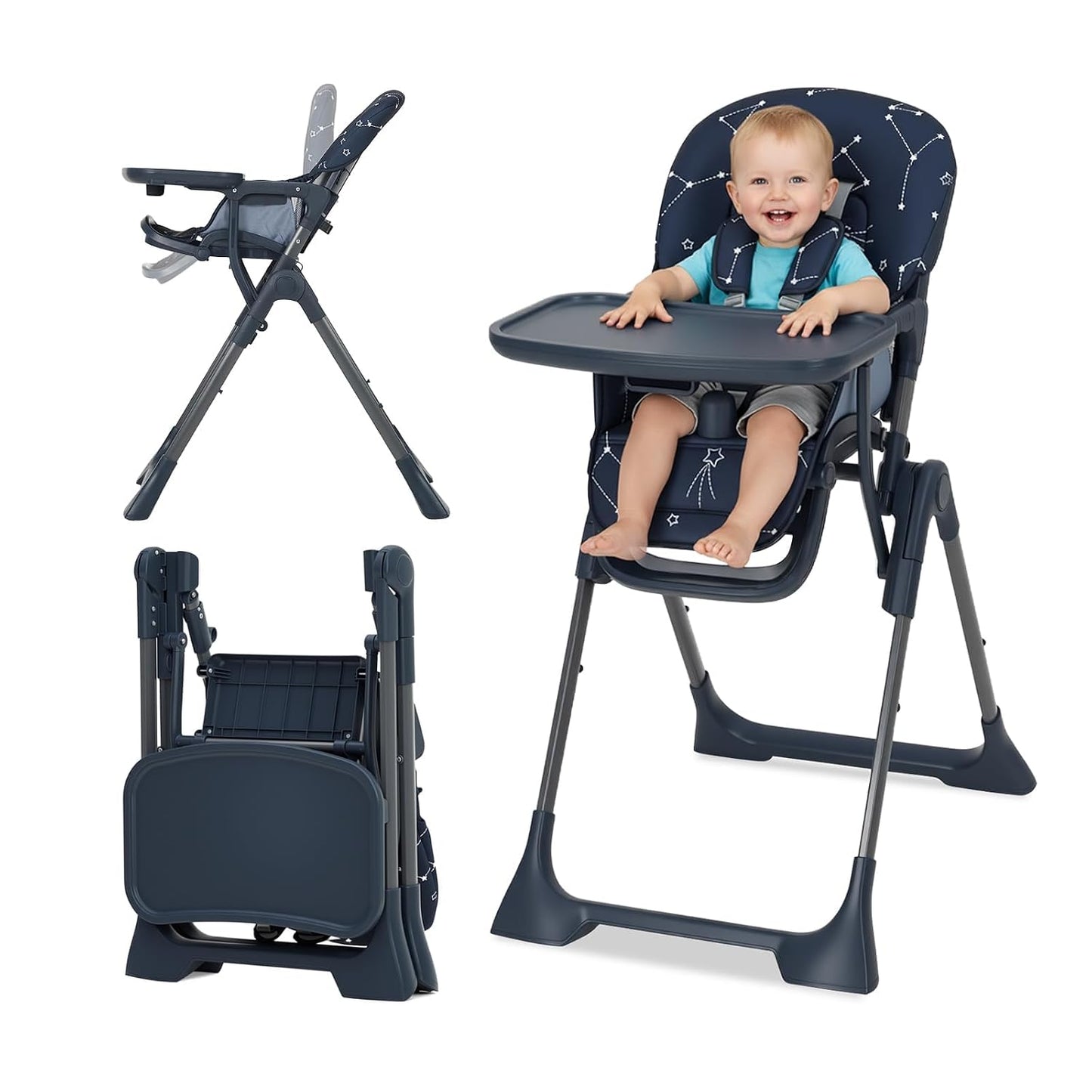 Silla alta para bebé, sillas de alimentación plegables para bebés y...