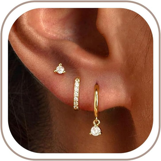 Freekiss Juego de 3 Pares de Aretes de Aro Dorados: Aretes Pequeños...