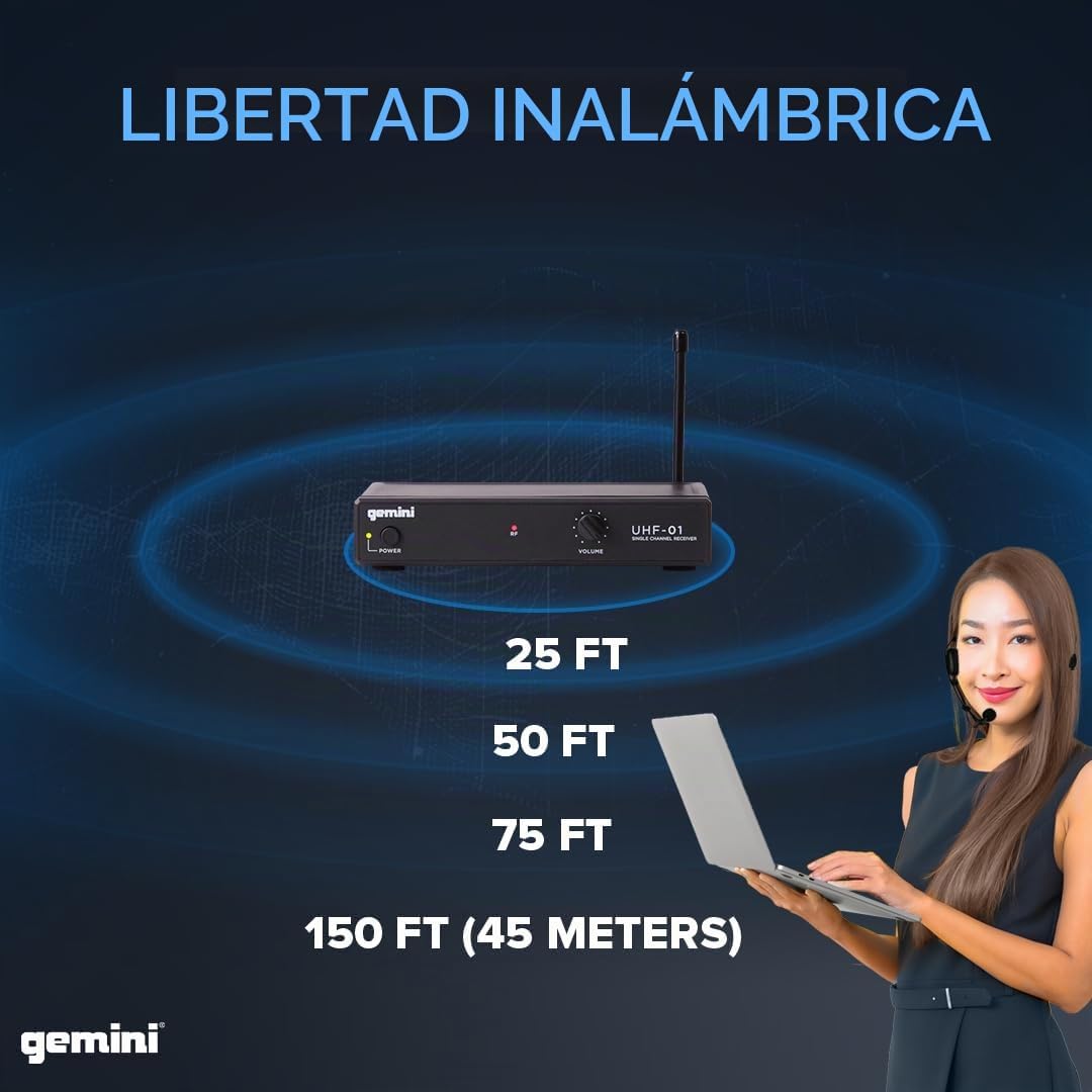 Gemini Auriculares inalámbricos UHF y sistema de micrófono Lavalier...