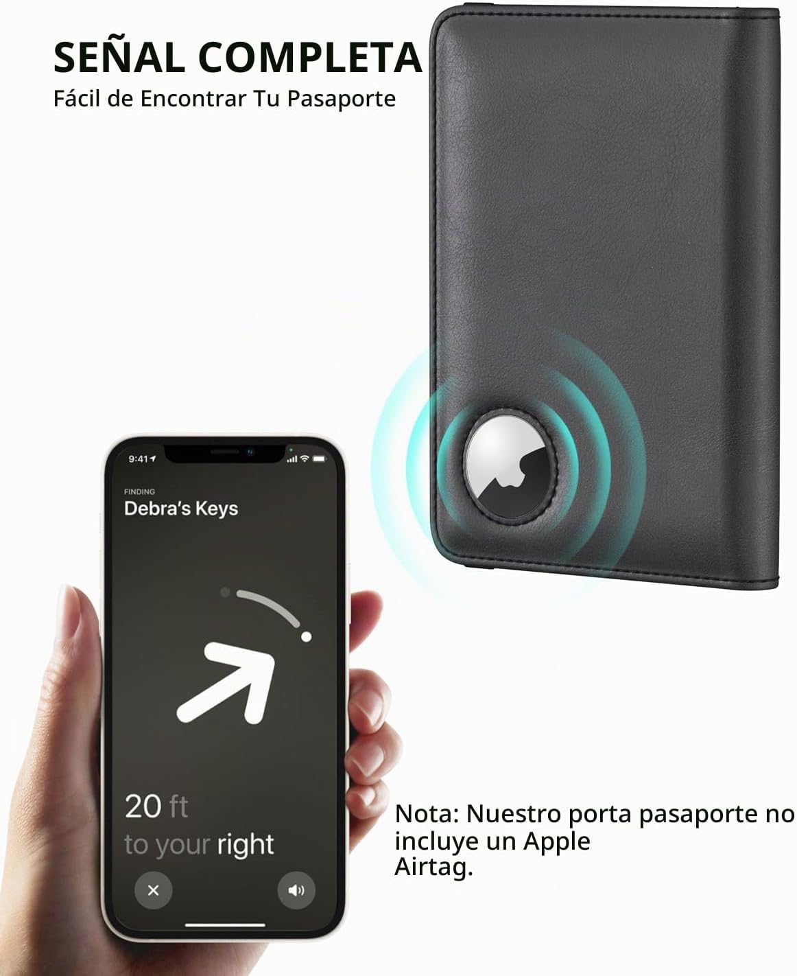 Stouchi Soporte para pasaporte AirTag - Cartera de viaje delgada RF...