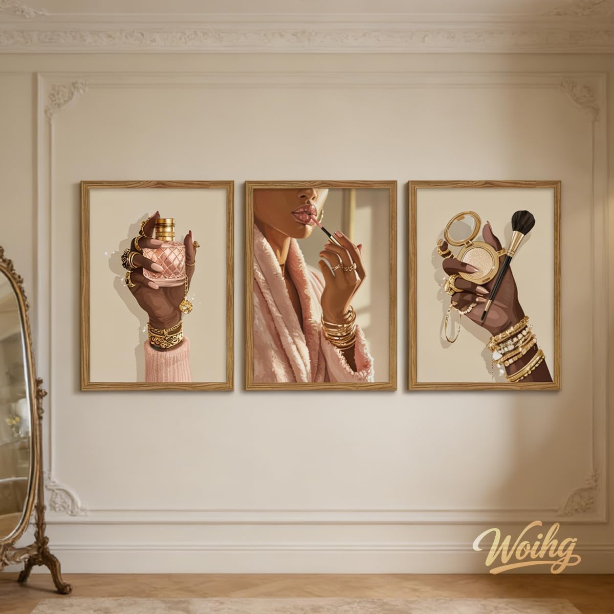 Juego de 3 impresiones artísticas enmarcadas de maquillaje de lápiz...