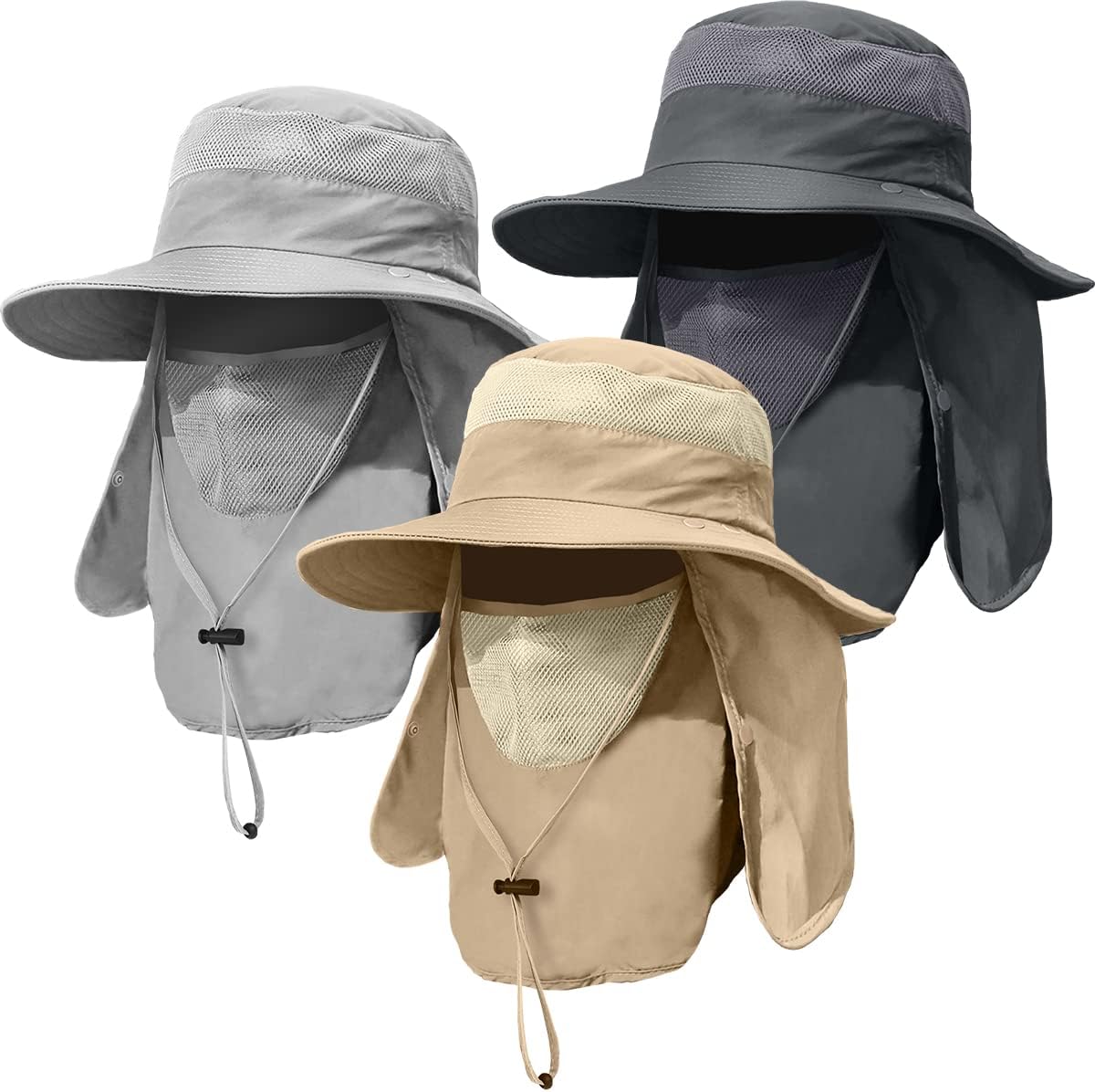 Paquete de 3 sombreros de pesca de ala ancha para hombre, protecció...