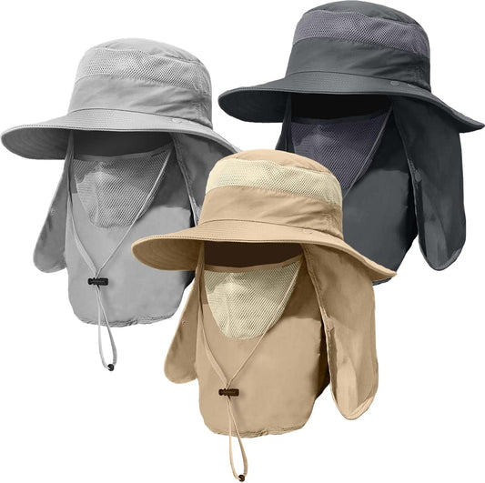 Paquete de 3 sombreros de pesca de ala ancha para hombre, protecció...