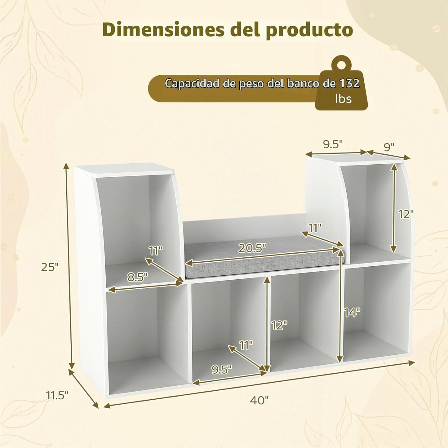 Costzon Estantería infantil con rincón de lectura, organizador de a...