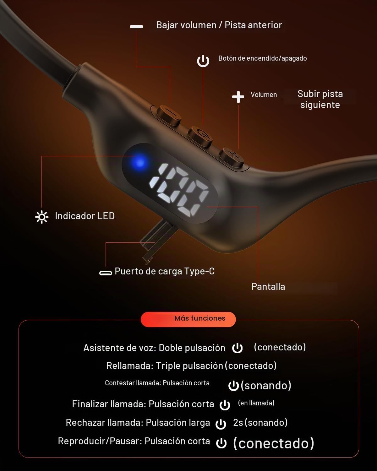 Arciea Auriculares de conducción ósea, auriculares Bluetooth 6.0 de...