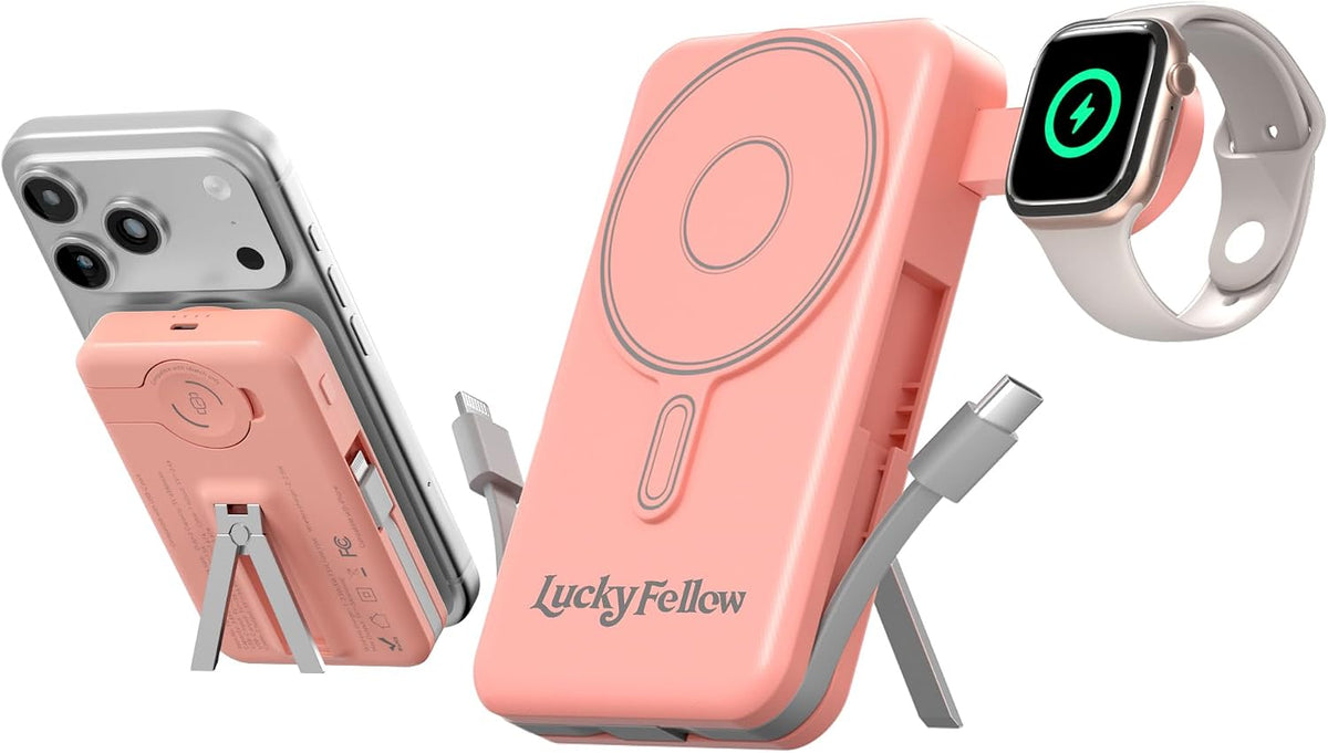 LUCKYFELLOW Cargador portátil magnético de 10000 mAh, cables integr...