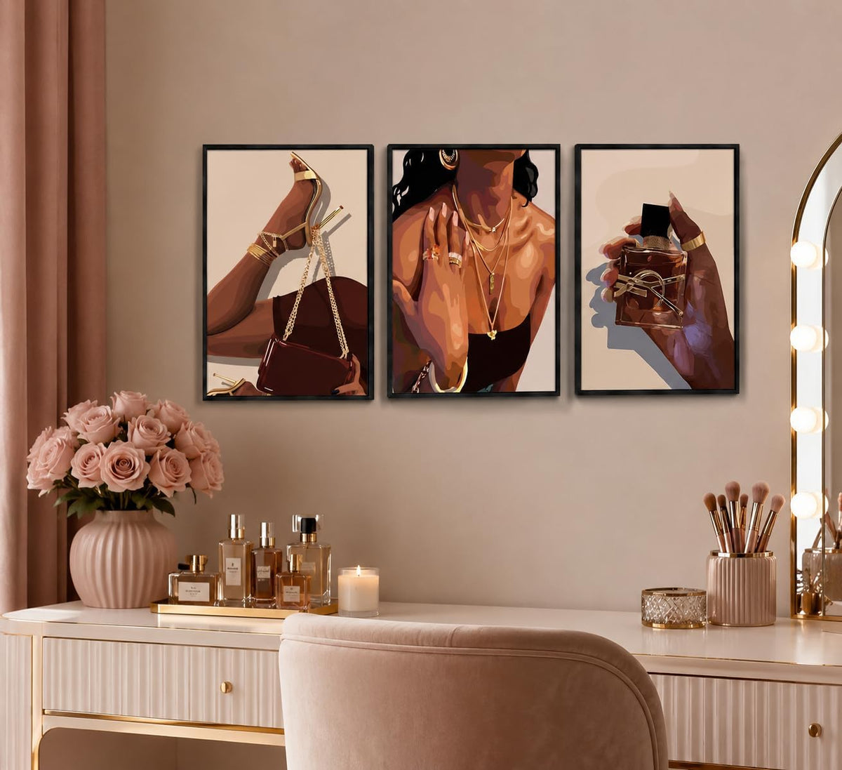 Negro enmarcado 3 piezas arte de pared de niña negra decoración de...