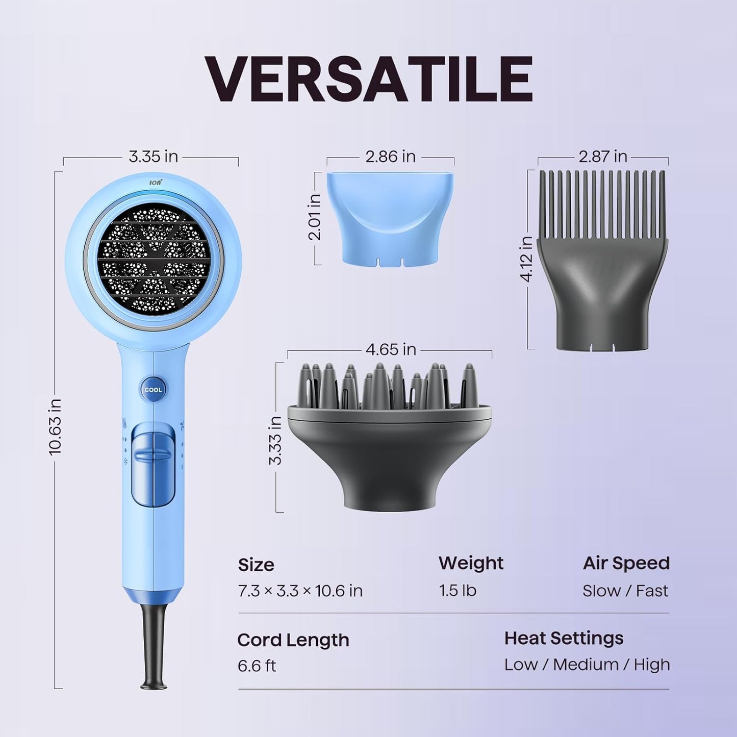 Wavytalk - Secador de pelo iónico soplado con difusor para cabello...