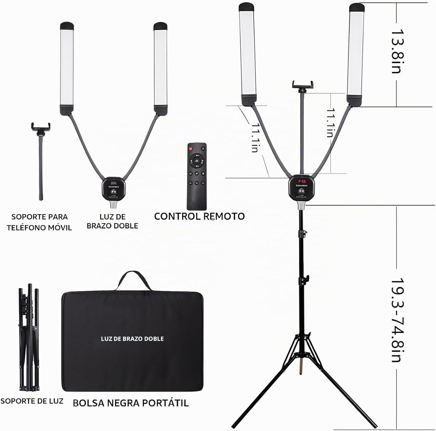 GSKAIWEN Luz de video LED regulable de 50 W con bolsa de trípode, k...