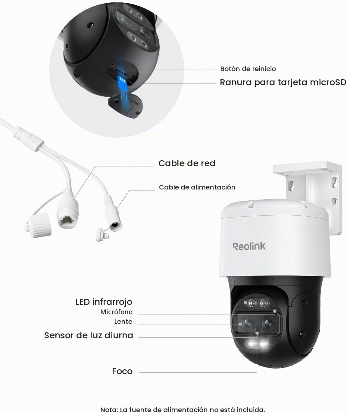 REOLINK TrackMix PoE Cámara de seguridad PTZ de doble lente 6X segu...