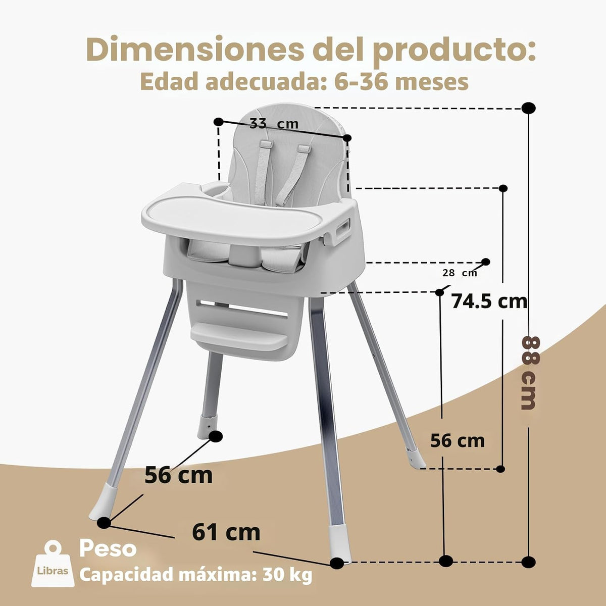 CheerKid Silla alta 3 en 1 para bebés para meses y niños pequeños,...