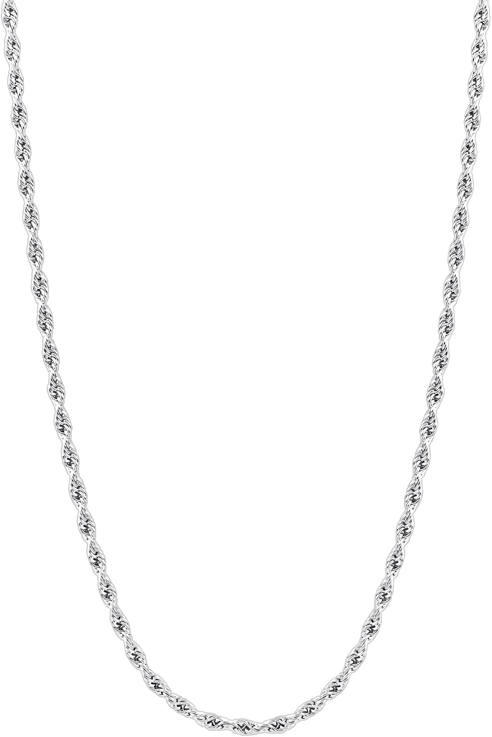 Monily Cadena de cuerda de plata para mujer 1,3 mm 1,5 mm 2 mm Coll...