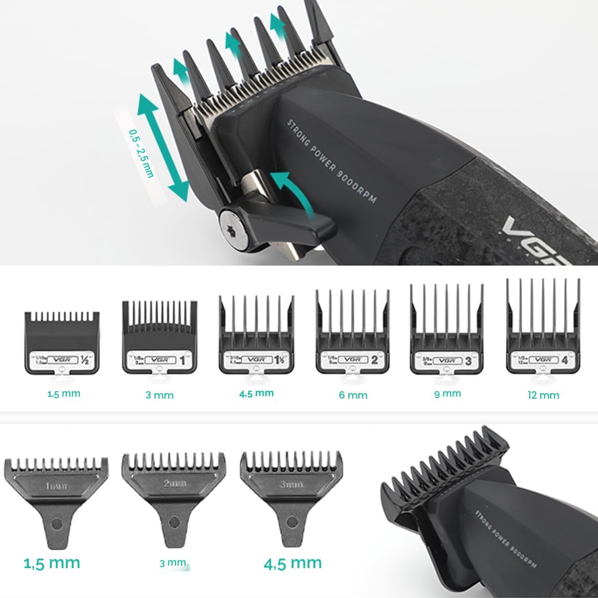 VGR 640S3 - Kit profesional de corte de cabello 3 en 1, 9000 rpm, c...
