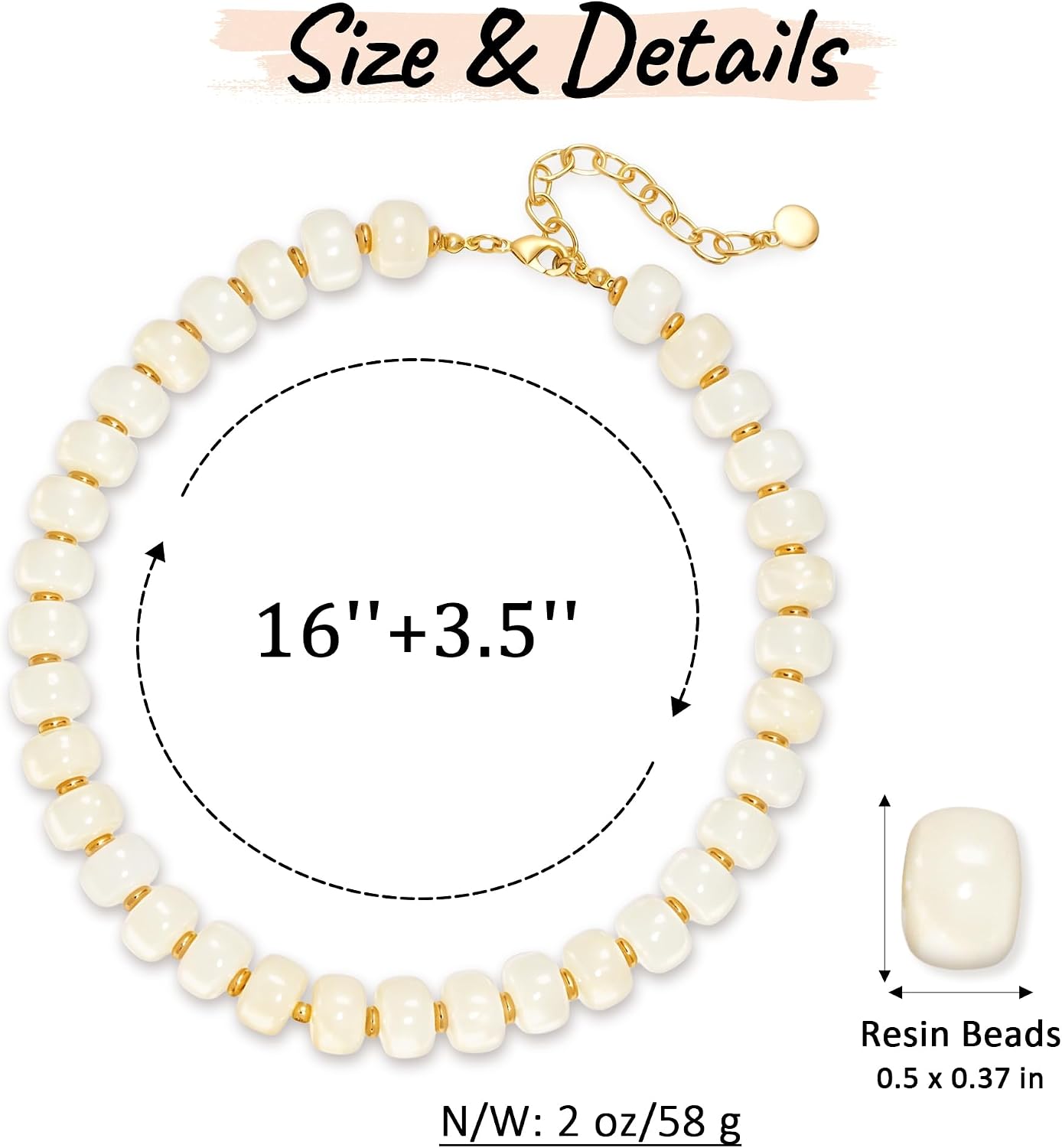 Trinckle Collares de cuentas gruesas para mujer, collares de cuenta...