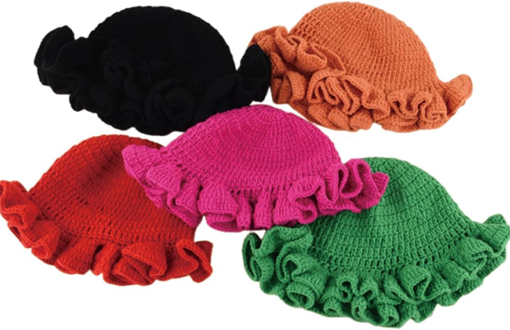 KORADI Sombrero de pescador de ganchillo para mujer, con ala con vo...