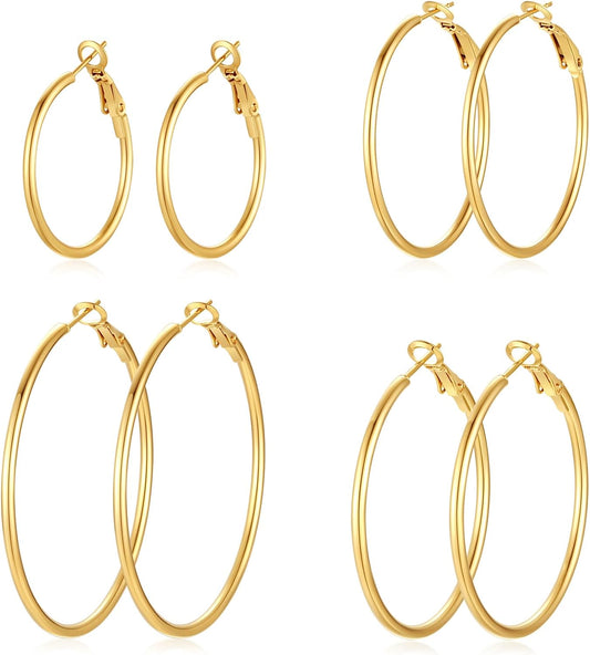 Juego de 4 pares de aretes de aro chapados en oro de 14 quilates pa...
