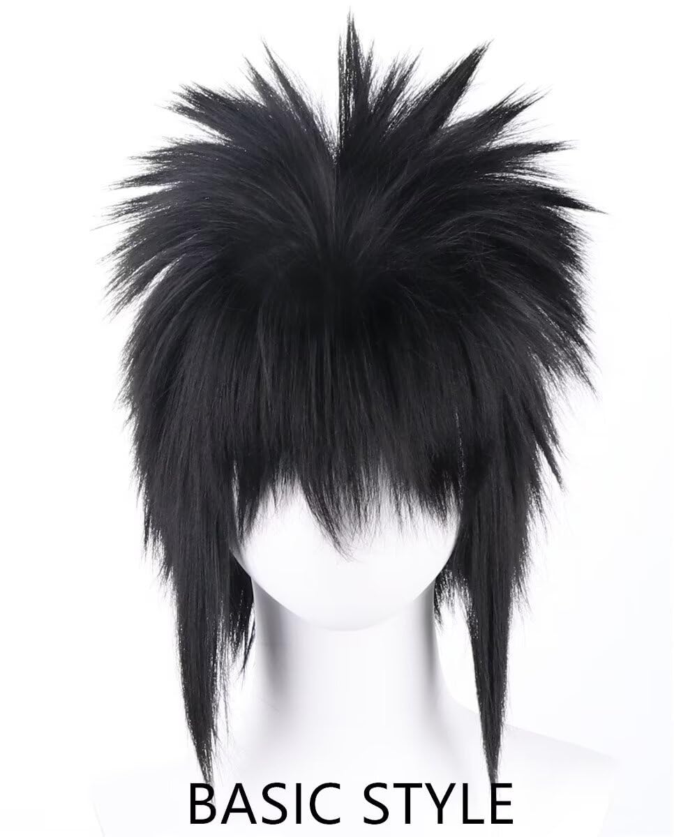 COSPLAZA Peluca de disfraz de anime con puntas cortas negras con fl...