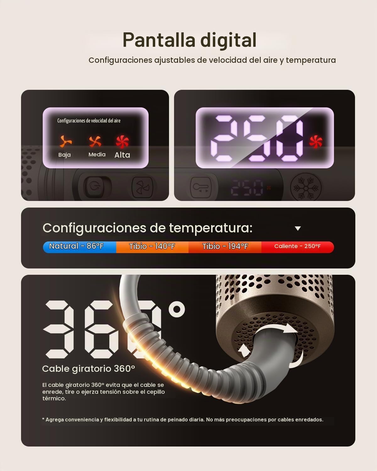 Tqcir Estilizador de aire caliente 8 en 1, cepillo profesional para...