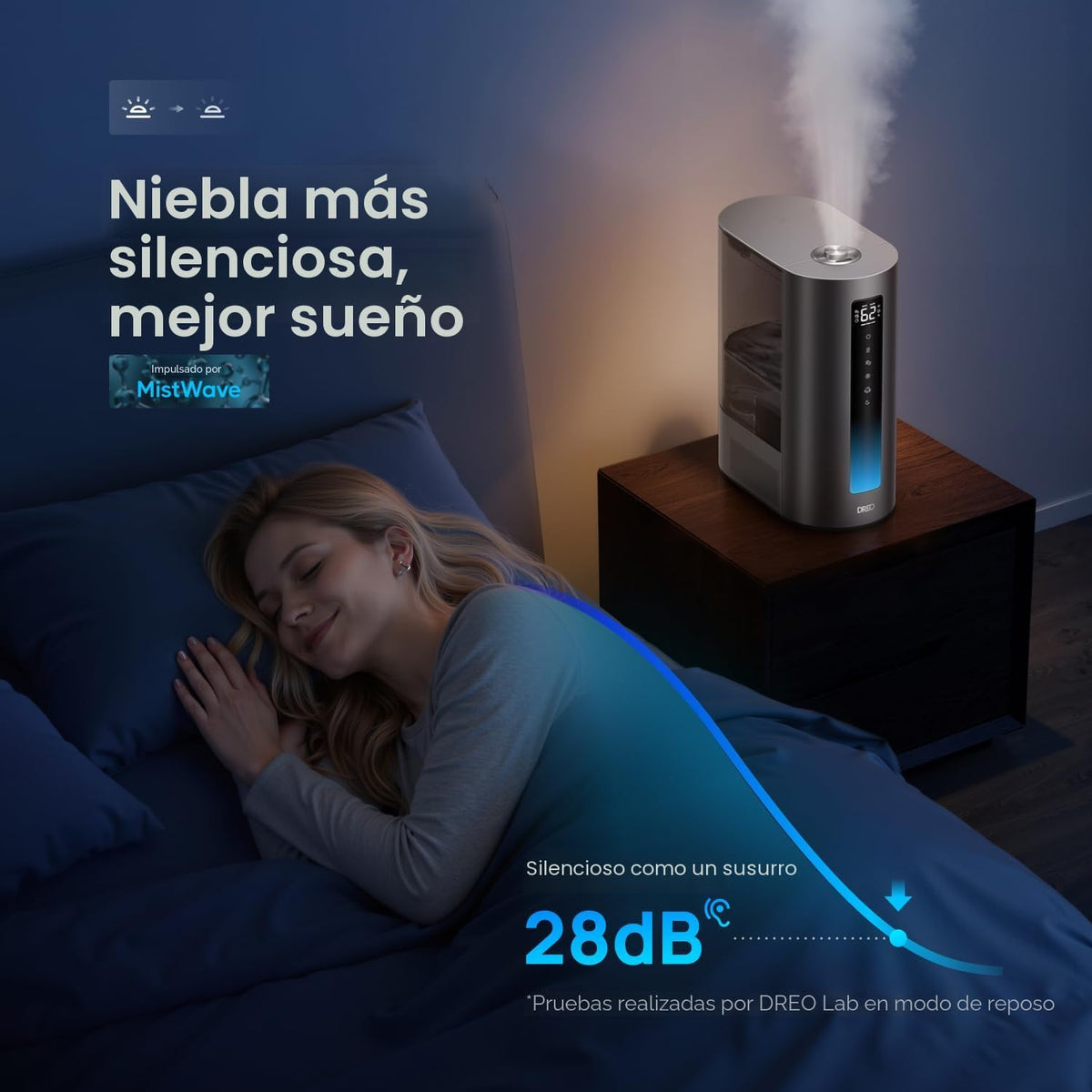 DREO Humidificadores inteligentes de 6L para dormitorio, niebla cál...