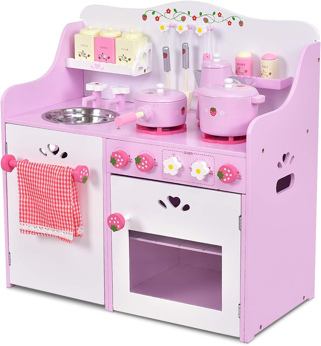 HONEY JOY Juego de Cocina Rosa para Niños, Cocina de Juego de Simul...