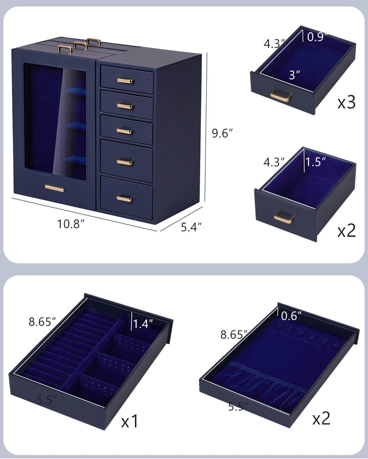 Homde - Gran joyero\/organizador\/caja con ventana de vidrio, cajon...