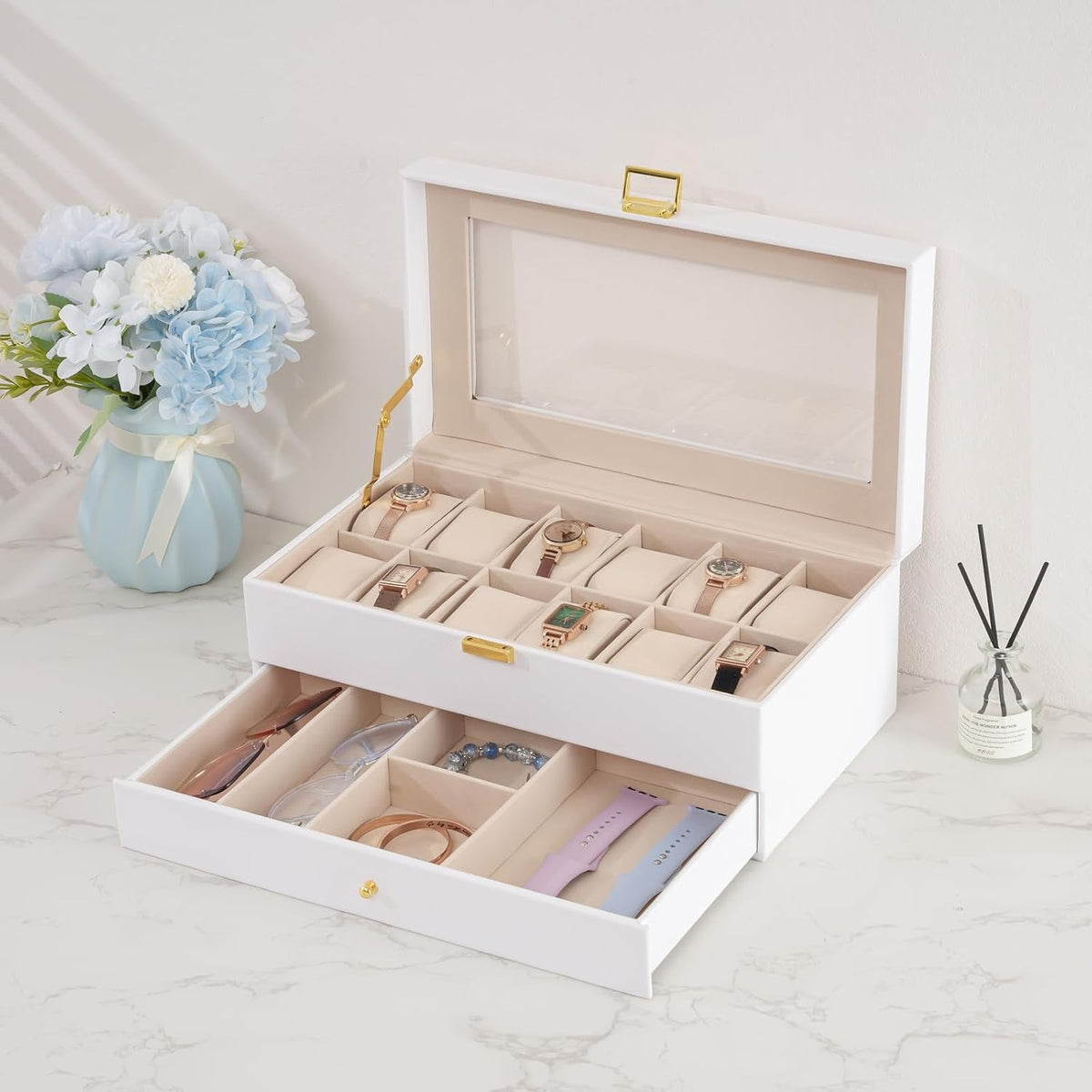 ProCase Caja de reloj, caja de reloj para hombres con 12 ranuras y...