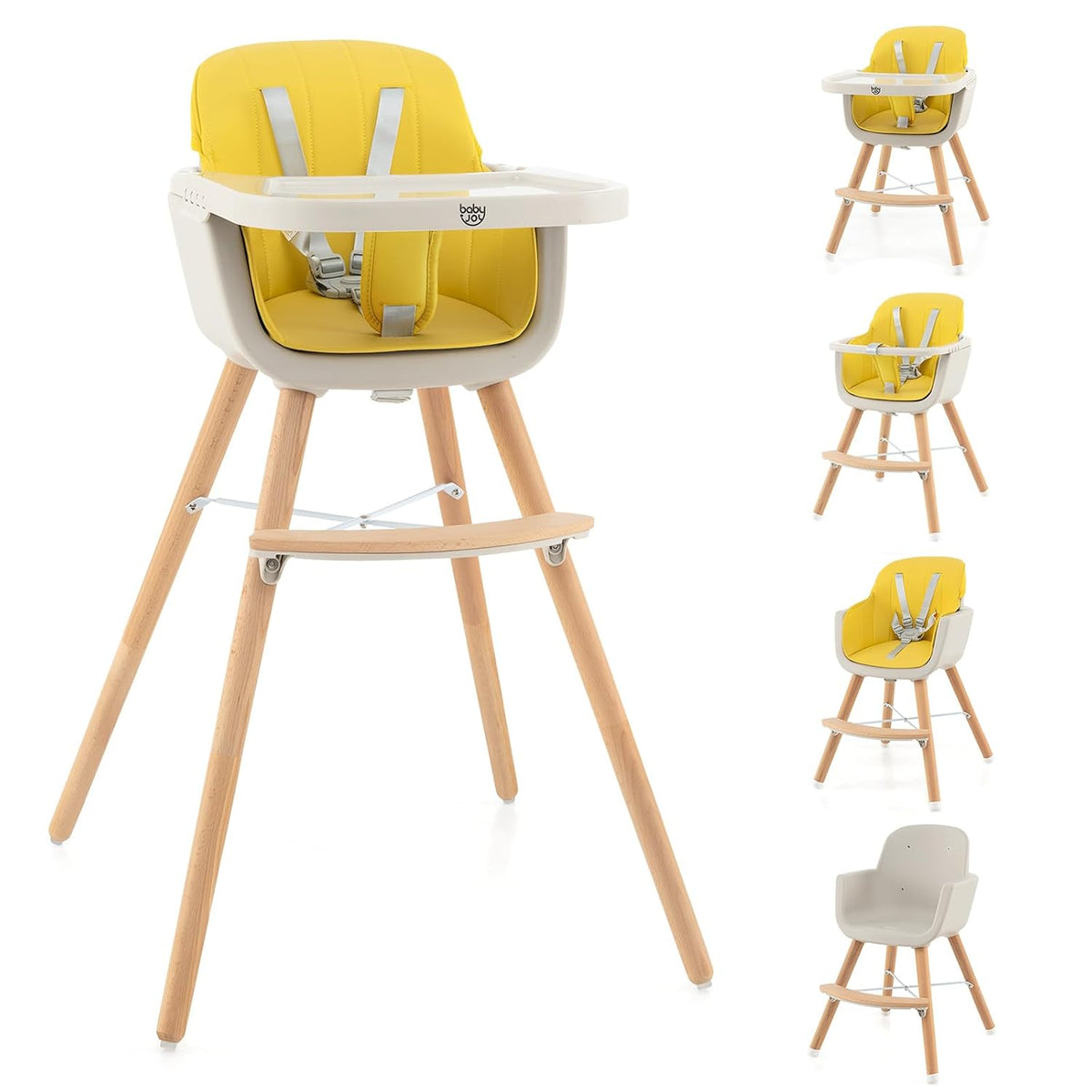 BABY JOY Trona convertible para bebé, 3 en 1, silla alta de madera\...