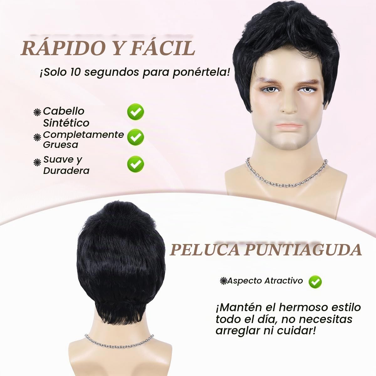 BEAUTY FLAG - Pelucas negras para hombres, cortas y con capas, de p...