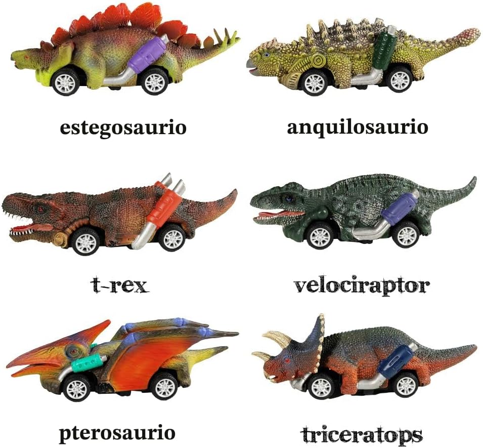 DINOBROS Coches de juguete de dinosaurio, paquete de 6 juguetes de...